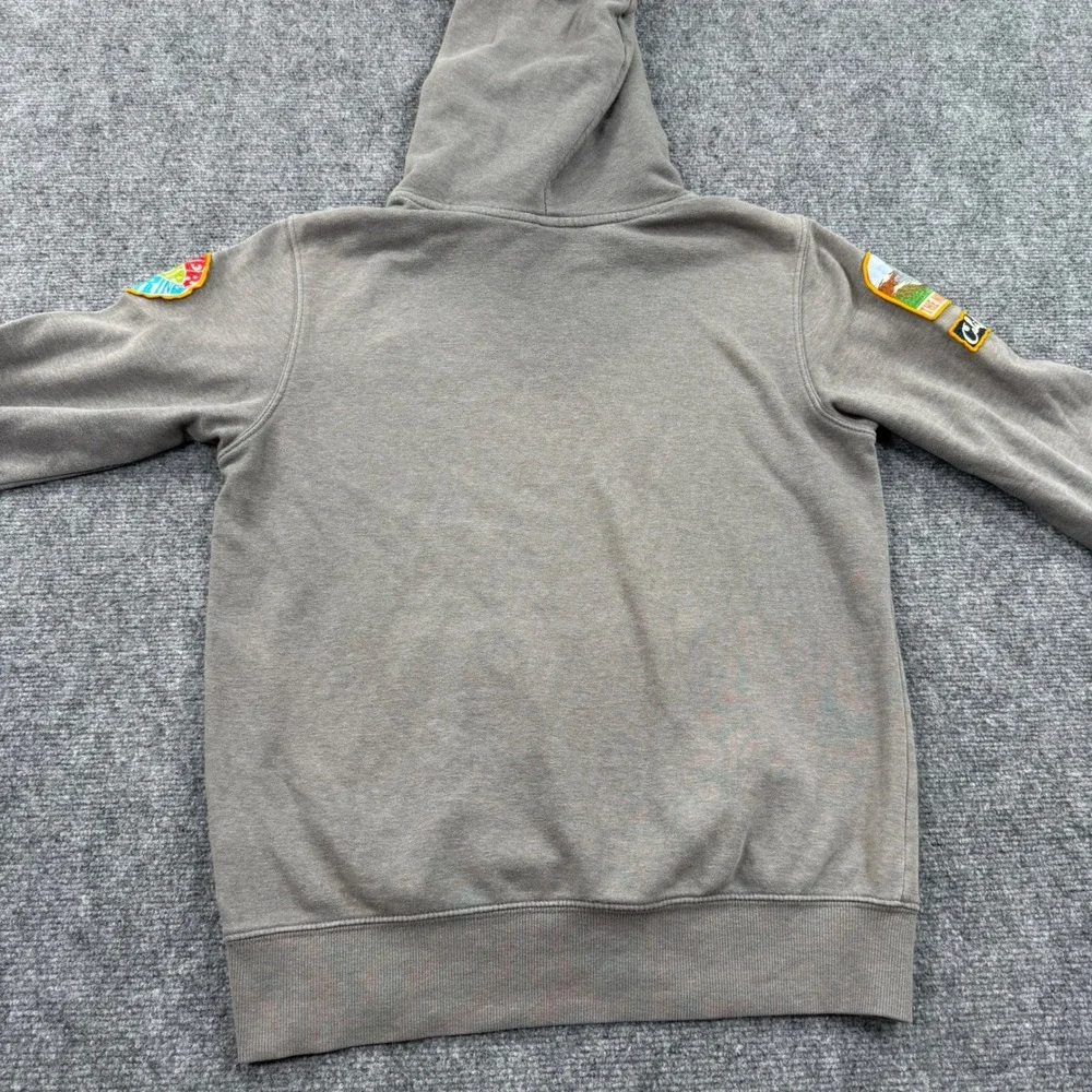 The North Face Novelty Patch Hoodie Small Gray Multi Patch Graphic Pullover Mens